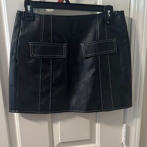 Forever 21 Black Mini Skirt with White Stitching